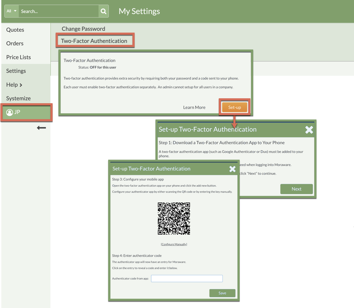 Set up two factor authentication in coutnergo